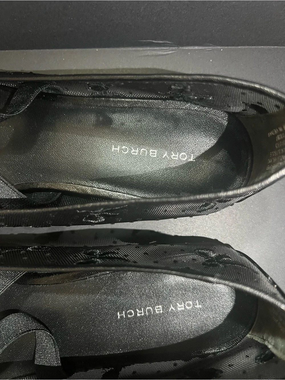 New Tory Burch Black Textured Ballet Flats with Elastic Strap